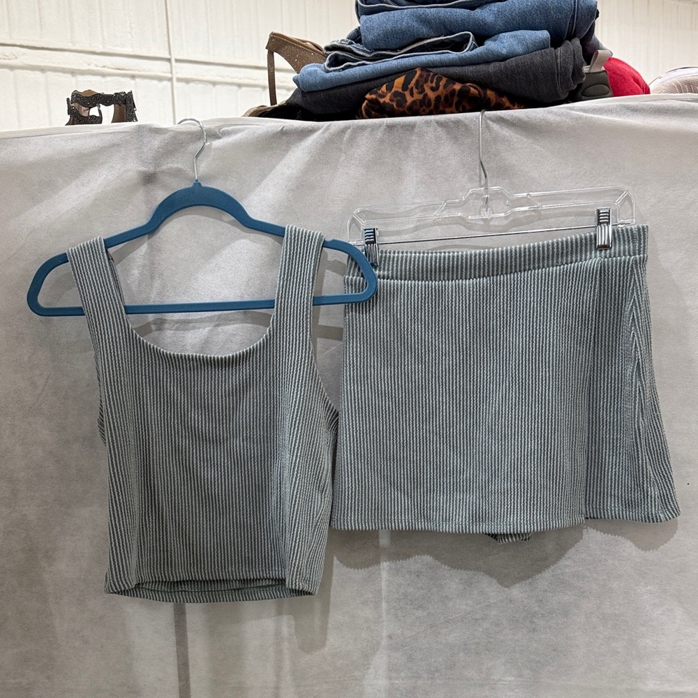 Striped Mint Green Women's Skort Set